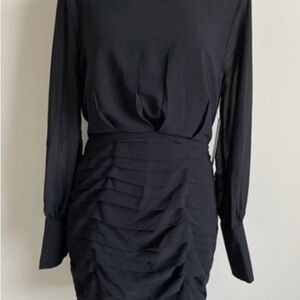 Lulu's Black Ruched Sheath Dress with Bishop Sleeves